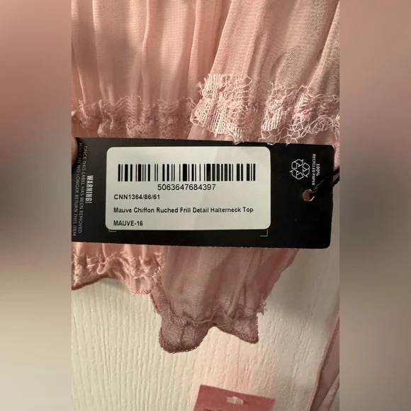 Pretty Little Thing Mauve Chiffon Ruched Frill Detail Halterneck Top - Picture 7 of 8